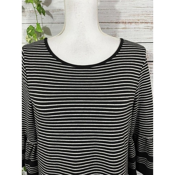 Max Studio Dress size Small Black White Striped Stretch Jersey Ruffle Sleeves - Picture 3 of 12